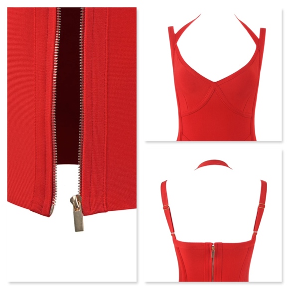 🎥 Bandage V-Neck Strappy Midi Dress in Red - Picture 7 of 11